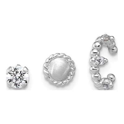 Sterling Silver CZ Stud & Ear Cuff Set of 3