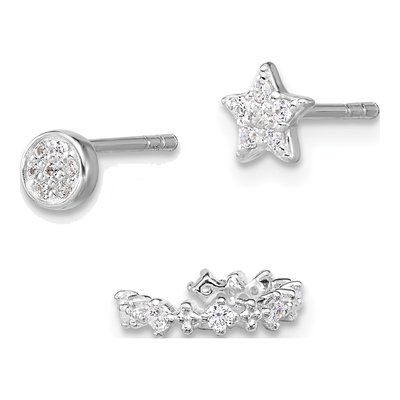 Sterling Silver CZ Star & Circle Ear Cuff Set of 3 – view 2