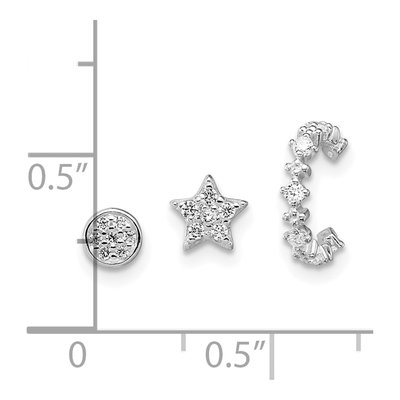 Sterling Silver CZ Star & Circle Ear Cuff Set of 3 – view 4
