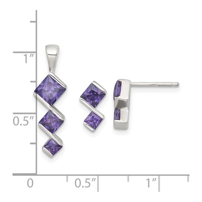 Sterling Silver Purple CZ Pendant & Earring Set – view 5