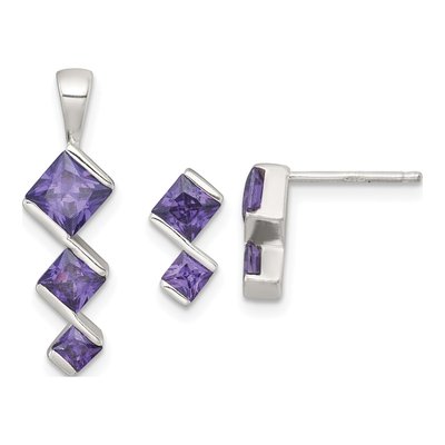 Sterling Silver Purple CZ Pendant & Earring Set