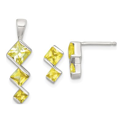 Sterling Silver Yellow CZ Pendant & Earring Set