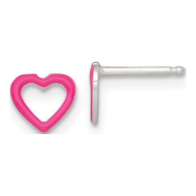 Girls' Sterling Silver Pink Enamel Heart Necklace & Earring – view 3