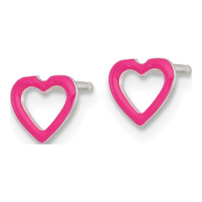 Girls' Sterling Silver Pink Enamel Heart Necklace & Earring – view 4