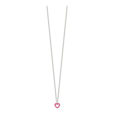 Girls' Sterling Silver Pink Enamel Heart Necklace & Earring – view 7