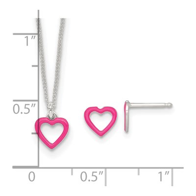 Girls' Sterling Silver Pink Enamel Heart Necklace & Earring – view 8