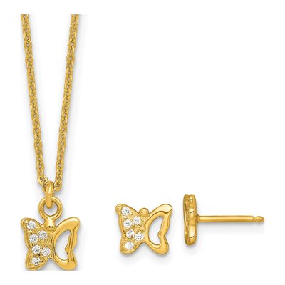 Girls' Sterling Silver CZ Butterfly Necklace & Earring Set
