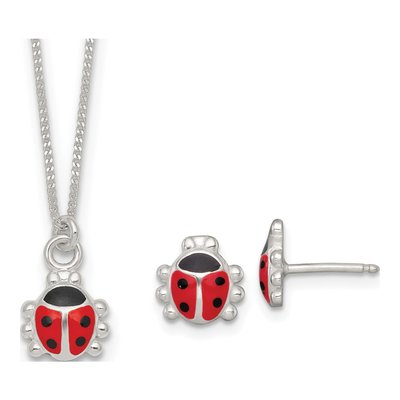 Sterling Silver Ladybug Necklace & Earrings Set