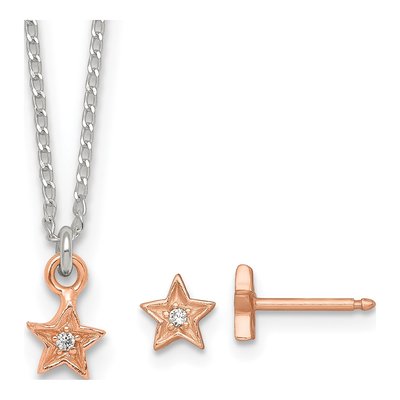 Girls' Sterling Silver Star CZ Necklace & Earring Set
