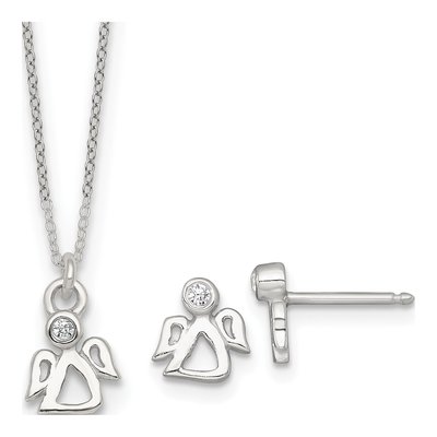 Girls' Sterling Silver CZ Angel Necklace & Earring Set