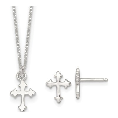 Girls' Sterling Silver Cross Necklace & Earring Set