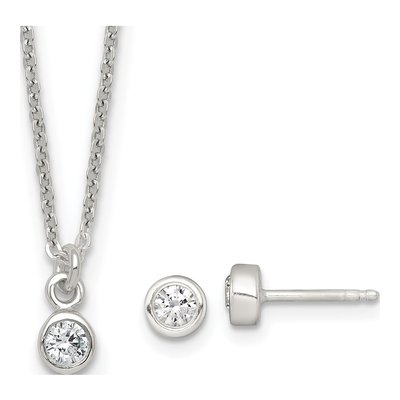 Girls' Sterling Silver CZ Necklace & Earring Set