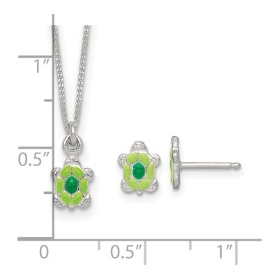Girls' Sterling Silver Green Turtle Necklace & Earring Set – view 8