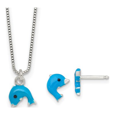 Girls' Sterling Silver Dolphin Necklace & Earring Set