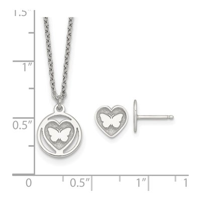 Kids' Sterling Silver Butterfly Heart Necklace & Earring Set – view 8