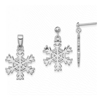 Sterling Silver Snowflake Earrings & Pendant Set