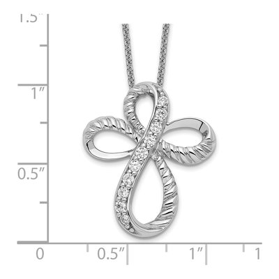 Sterling Silver CZ Cross Necklace, 18in | Rhodium – view 3