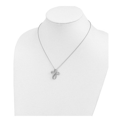 Sterling Silver CZ Cross Necklace, 18in | Rhodium – view 5