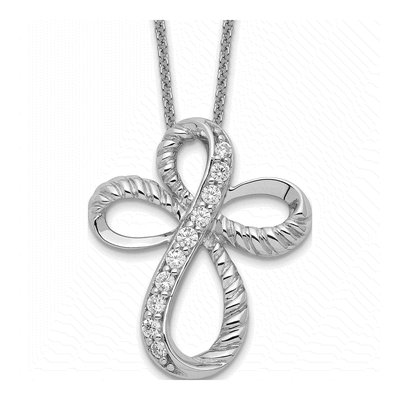 Sterling Silver CZ Cross Pendant Necklace