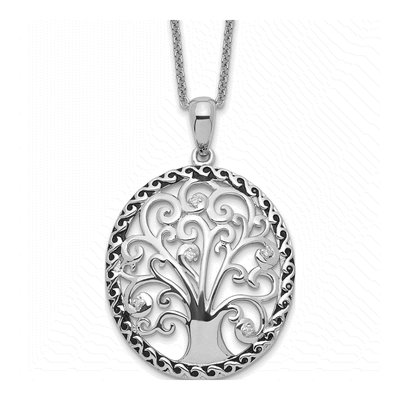 Sterling Silver CZ Tree of Life Pendant Necklace