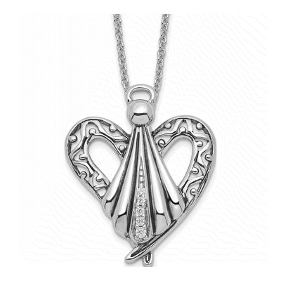 Sterling Silver CZ Angel of Friendship Pendant Necklace