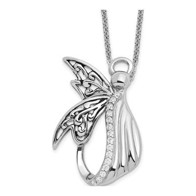 Sterling Silver CZ Angel Pendant Necklace