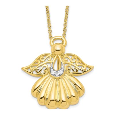 Gold-Plated Sterling Silver CZ Angel of Remembrance Pendant Necklace