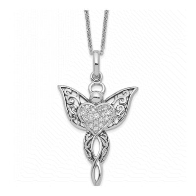 Sterling Silver CZ Angel Pendant Necklace