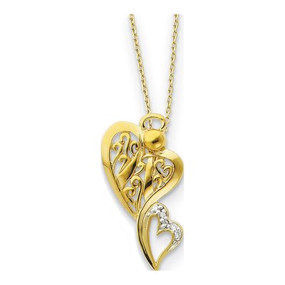 Sterling Silver CZ Angel of Protection Pendant Necklace