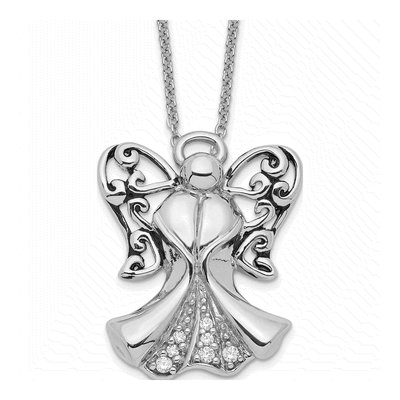 Sterling Silver CZ Angel of Strength Pendant Necklace
