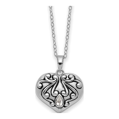 Sterling Silver CZ Heart Ash Holder Pendant Necklace