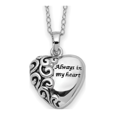 Sterling Silver Antiqued Heart Ash Holder Pendant Necklace