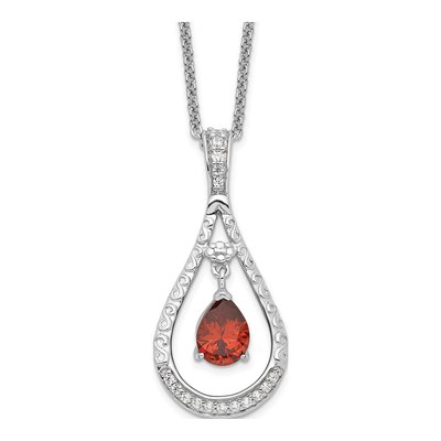Sterling Silver CZ January Tear Drop Necklace