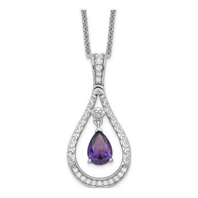 Sterling Silver CZ February Tear Necklace