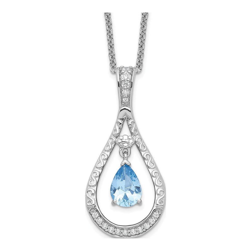 Sterling Silver CZ March Never Forget Tear Necklace