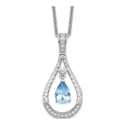 Sterling Silver CZ March Never Forget Tear Necklace