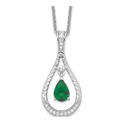 Sterling Silver CZ May Birthstone Teardrop Necklace