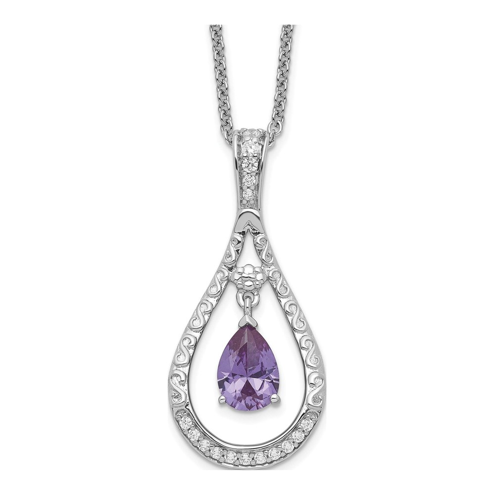 Sterling Silver CZ June Birthstone Tear Necklace