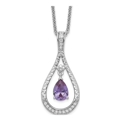 Sterling Silver CZ June Birthstone Tear Necklace