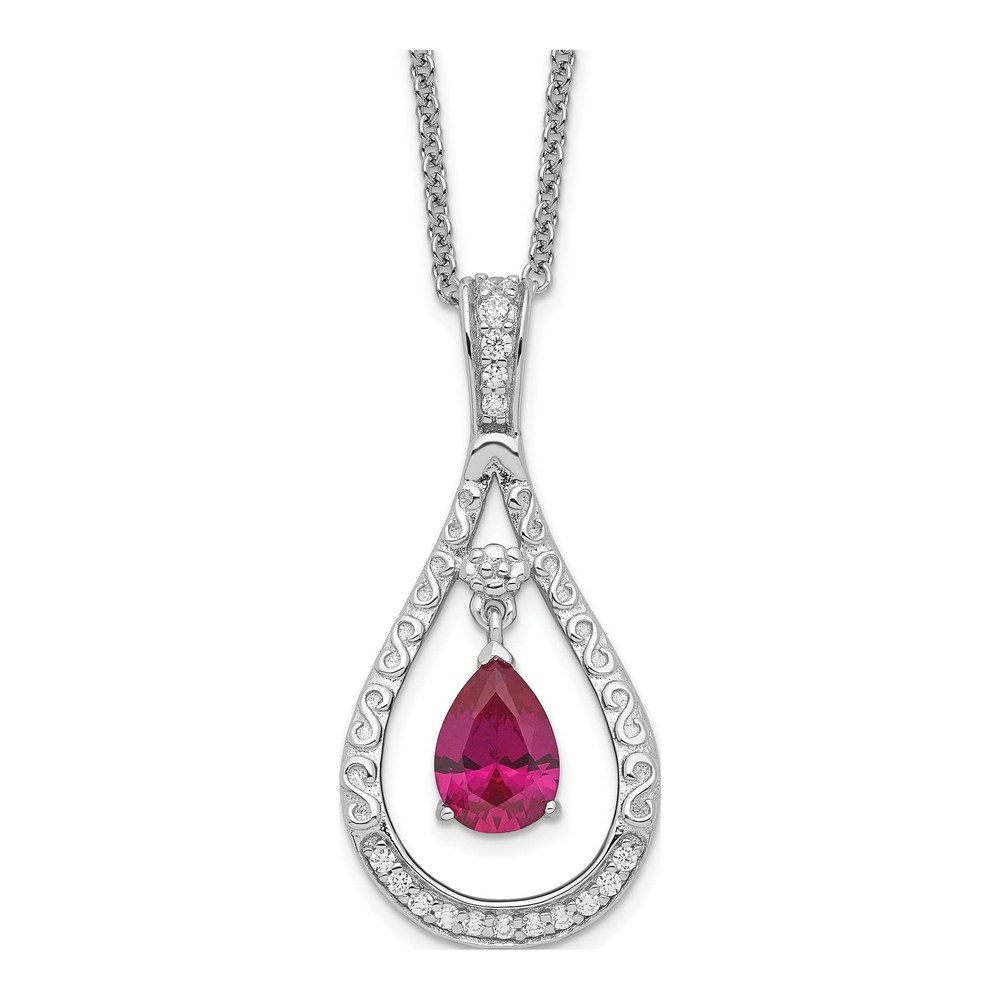Sterling Silver CZ July Birthstone Tear Necklace