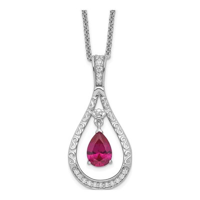 Sterling Silver CZ July Birthstone Tear Necklace