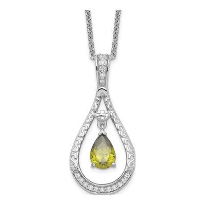 Sterling Silver CZ August Birthstone Tear Necklace