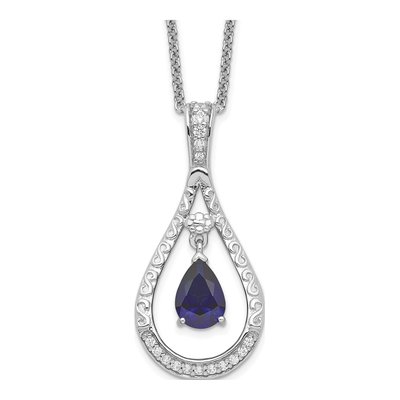 Sterling Silver Lab-Created Sapphire & CZ September Teardrop Necklace