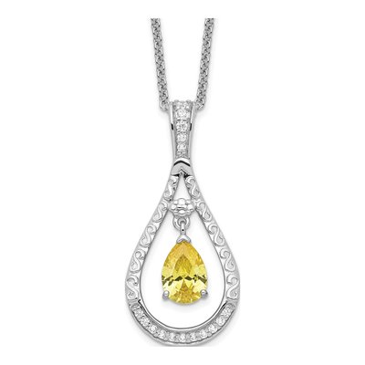Sterling Silver CZ November Teardrop Necklace