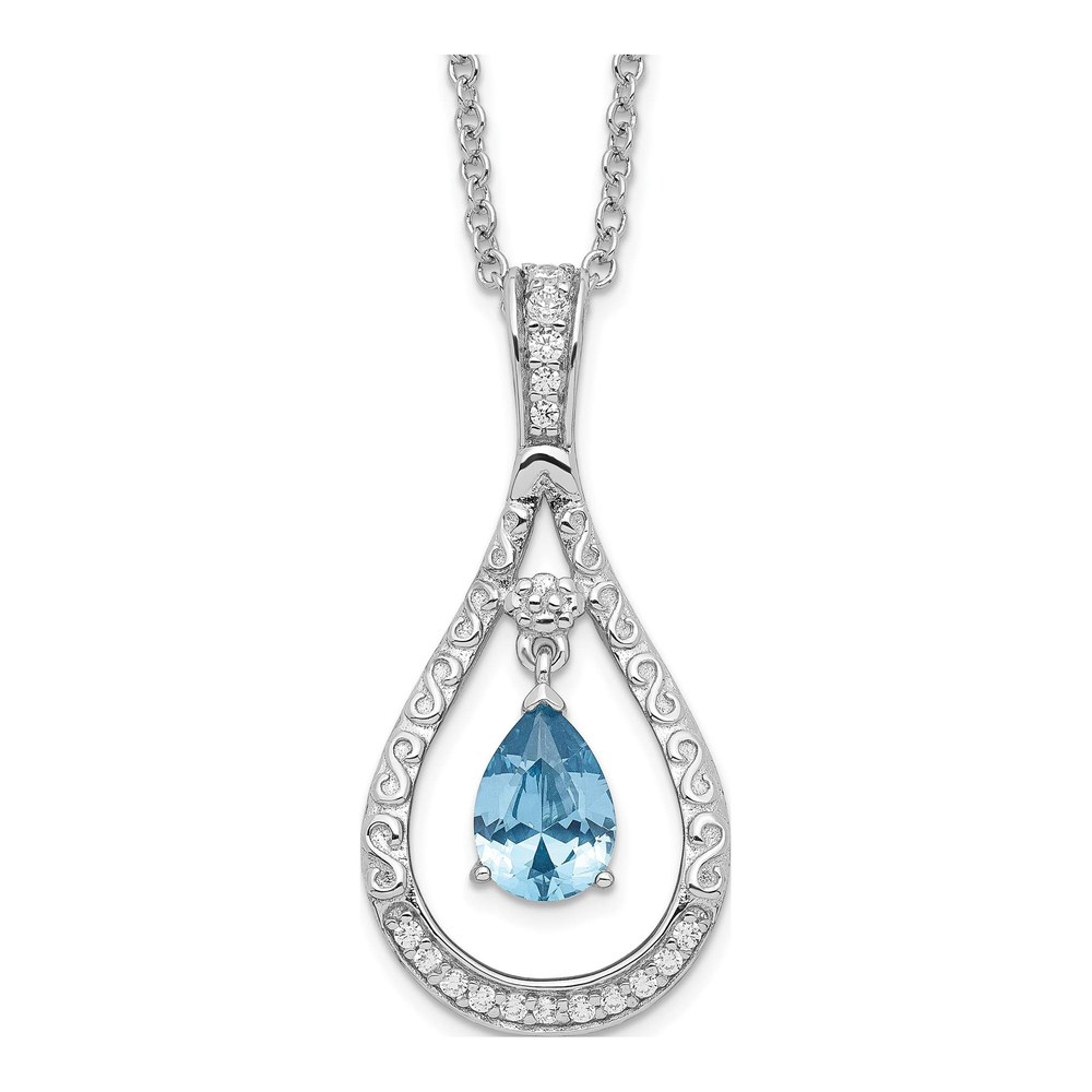 Sterling Silver December CZ Tear Necklace, 18in