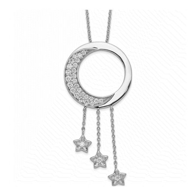 Sterling Silver CZ Moon Stars Necklace
