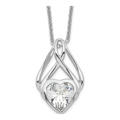 Sterling Silver CZ Heart Pendant Necklace
