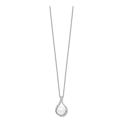 Sterling Silver Freshwater Cultured Pearl & CZ Forever Embrace Pendant Necklace – view 2