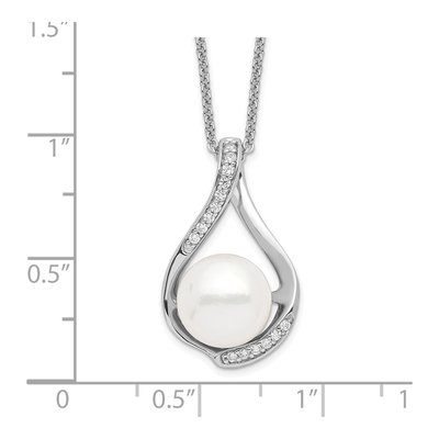 Sterling Silver Freshwater Cultured Pearl & CZ Forever Embrace Pendant Necklace – view 3