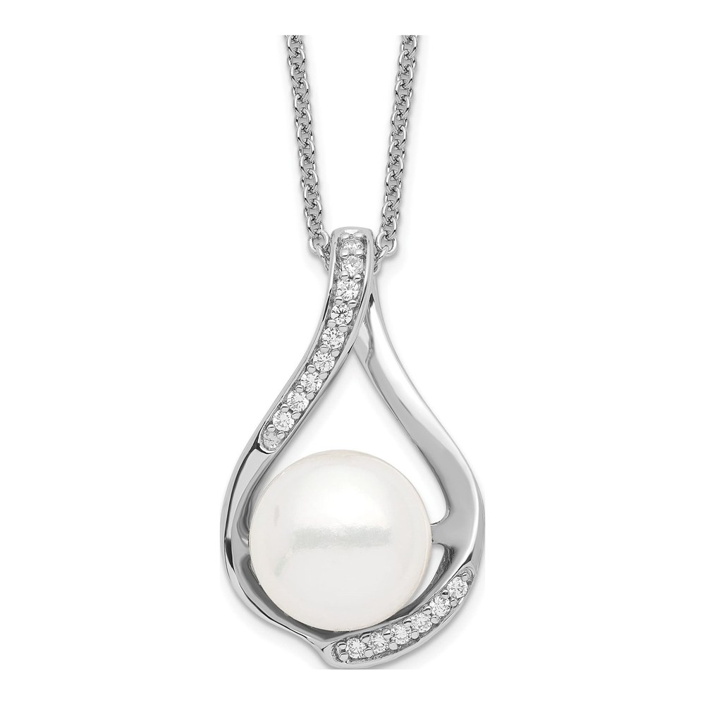 Sterling Silver Freshwater Cultured Pearl & CZ Forever Embrace Pendant Necklace